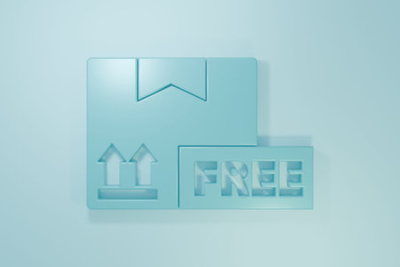 Blue Cardboard box with free symbol icon isolated on blue background. Box, package, parcel....