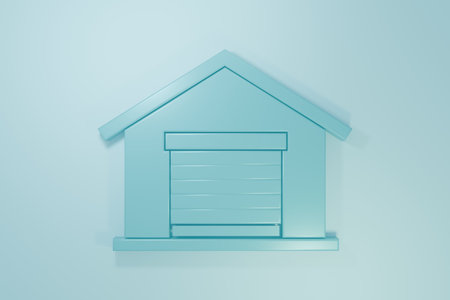 Blue Warehouse icon isolated on blue background. Minimalism concept. 3D render illustration.の写真素材