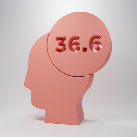 Pink head with 36.6 degrees Celsius temperature isolated on pink background. Minimalism concept. 3D render illustration.の写真素材