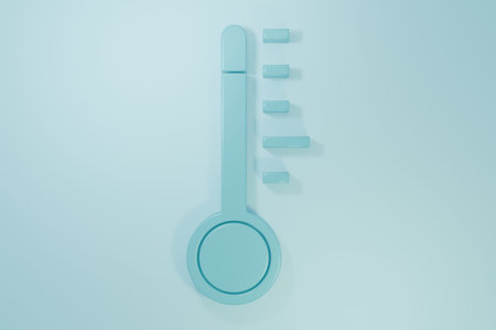Blue Meteorology thermometer measuring icon isolated on blue background. Thermometer equipment...