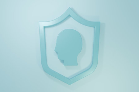 Blue User protection icon isolated on blue background. Secure user login, password protected, personal data protection, authentication. Minimalism concept. 3D render illustration.の写真素材