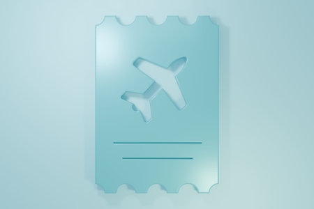 Blue Airline ticket icon isolated on blue background. Plane ticket. Minimalism concept. 3D render...