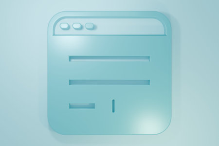 Blue Browser window icon isolated on blue background. Minimalism concept. 3D render illustration.