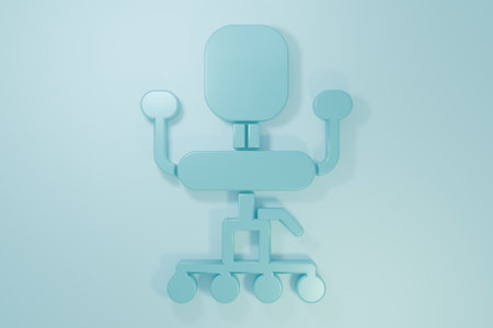 Blue Office chair icon isolated on blue background. Minimalism concept. 3D render illustration.の写真素材