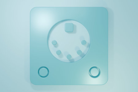 Blue Drum machine icon isolated on blue background. Musical equipment. Minimalism concept. 3D render...