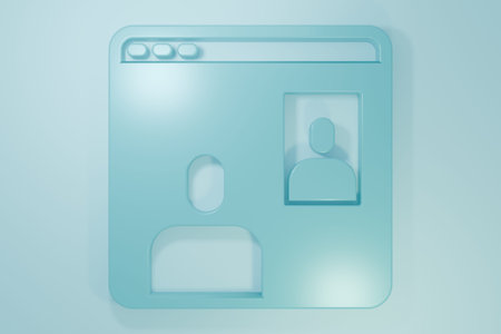 Blue Video chat conference icon isolated on blue background. Computer with video chat interface...