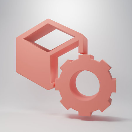 Pink Isometric cube icon isolated on pink background. Geometric cubes solid icon. 3D square sign....