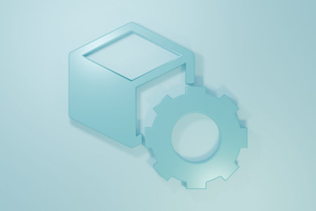 Blue Isometric cube icon isolated on blue background. Geometric cubes solid icon. 3D square sign....