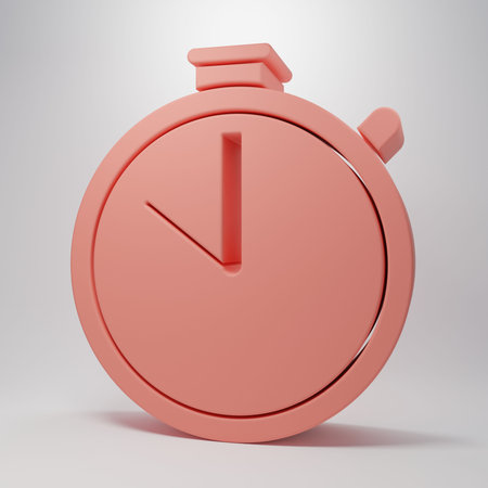 Pink Stopwatch icon isolated on pink background. Time timer sign. Chronometer sign Minimalism...