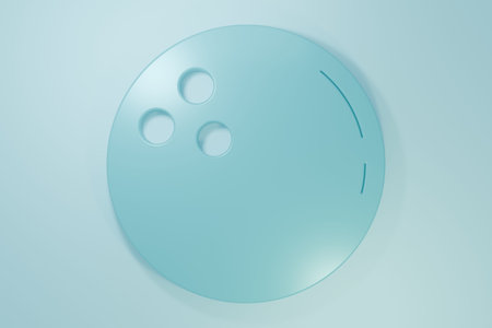 Blue Bowling ball icon isolated on blue background. Sport equipment. Minimalism concept. 3D render...