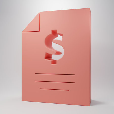 Pink Contract money icon isolated on pink background. Banking document dollar file finance money page. Minimalism concept. 3D render illustration.の写真素材