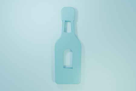 Blue Champagne bottle icon isolated on blue background. Minimalism concept. 3D render illustration.の写真素材
