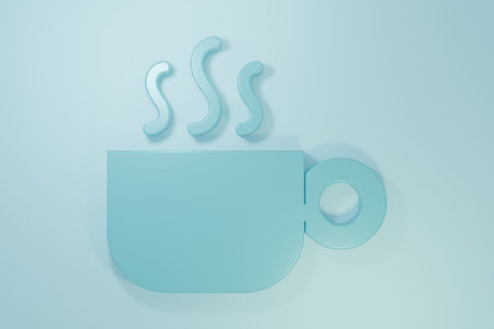 Blue Coffee cup icon isolated on blue background. Tea cup. Hot drink coffee. Minimalism concept. 3D...