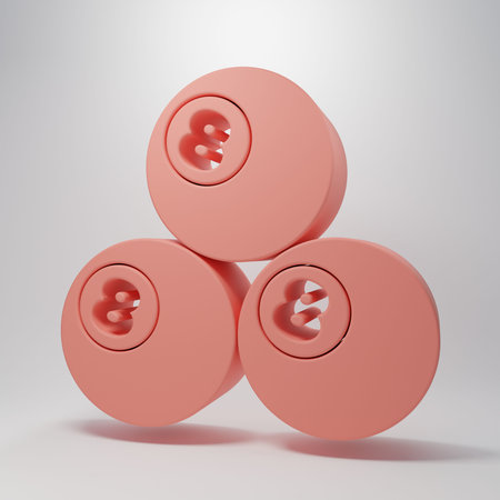 Pink Billiard pool snooker ball with number 8 icon isolated on pink background. Minimalism concept....