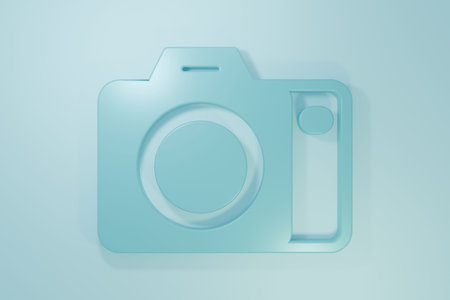 Blue Photo camera icon isolated on blue background. Foto camera. Digital photography. Minimalism...