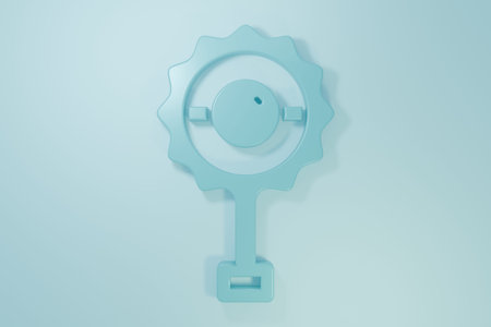 Blue Rattle baby toy icon isolated on blue background. 3D render illustration.