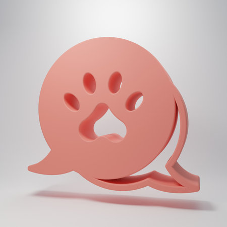 Pink Paw print icon isolated on pink background. Dog or cat paw print. Animal track. Minimalism concept. 3D render illustration.の写真素材