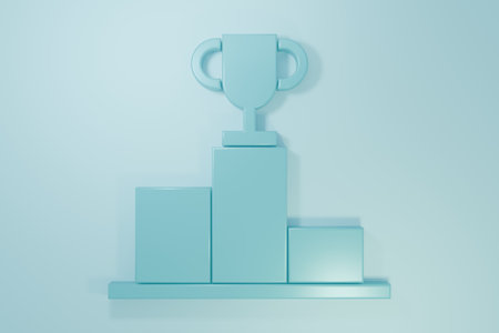Blue sports winner podium icon isolated on blue background. Minimalism concept. 3D render illustration.の写真素材