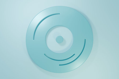 Blue Vinyl disk icon isolated on blue background. Minimalism concept. 3D render illustration.