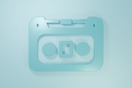 Blue Retro audio cassette tape icon isolated on blue background. Minimalism concept. 3D render illustration.の写真素材