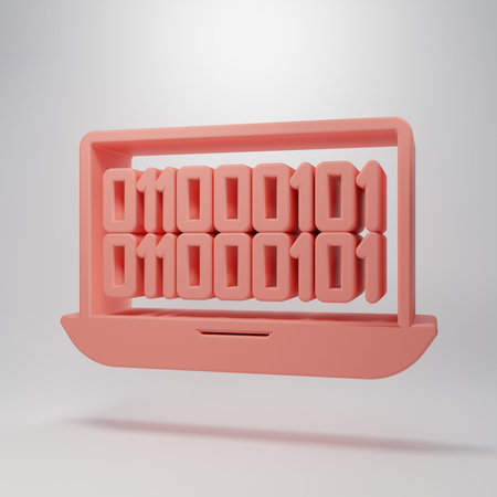 Pink Binary code icon isolated on pink background. Minimalism concept. 3D render illustration.