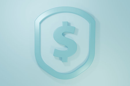 Blue Shield with dollar symbol icon isolated on blue background. Security shield protection. Money...