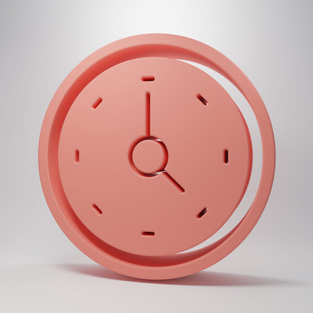 Pink Clock icon isolated on pink background. Time symbol. Minimalism concept. 3D render...