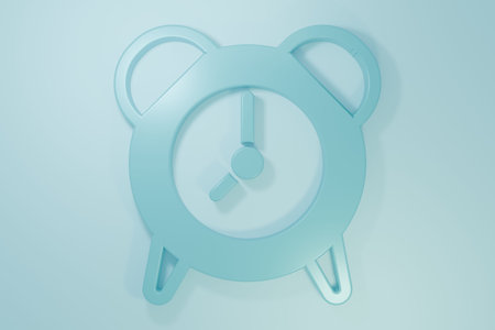 Blue Alarm clock icon isolated on blue background. Wake up, get up concept. Time sign. Minimalism...