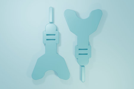 Blue arrow icon isolated on blue background. Minimalism concept. 3D render illustration.