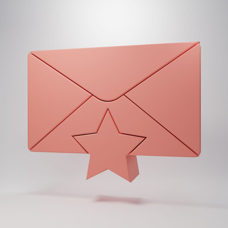 Pink Envelope with star icon isolated on pink background. Important email, add to favorite icon....