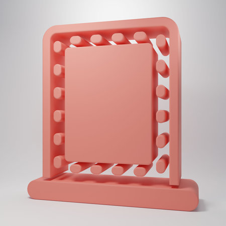Pink mirror with lights icon isolated on pink background. Minimalism concept. 3D render...