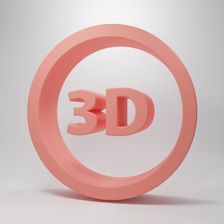 Pink 3D word icon isolated on pink background. Minimalism concept. 3D render illustration.