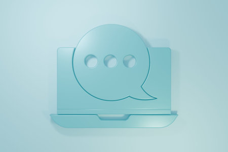 Blue New chat messages notification on laptop icon isolated on blue background. Smartphone chatting...