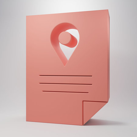 Pink Document tracking marker system icon isolated on pink background. Parcel tracking. Minimalism...