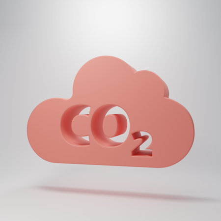 Pink CO2 emissions in cloud icon isolated on pink background. Carbon dioxide formula, smog pollution concept, environment concept. Minimalism concept. 3D render illustration.の写真素材