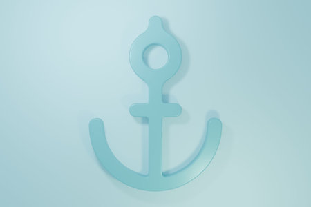 Blue Anchor icon isolated on blue background. Minimalism concept. 3D render illustration.