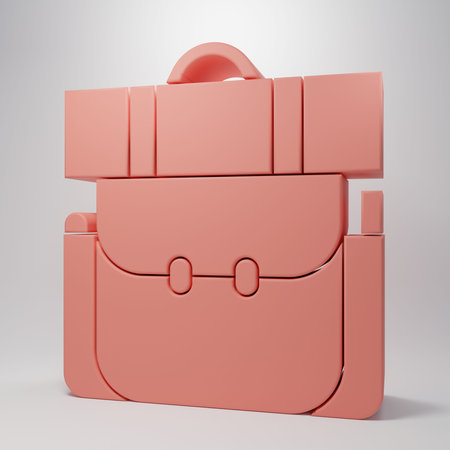Pink Hiking backpack icon isolated on pink background. Camping and mountain exploring backpack. Minimalism concept. 3D render illustration.の写真素材