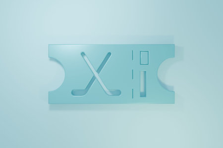 Blue Hockey sports ticket icon isolated on blue background. Minimalism concept. 3D render...