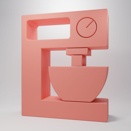 Pink Electric mixer icon isolated on pink background. Kitchen blender. Minimalism concept. 3D render illustration.の写真素材