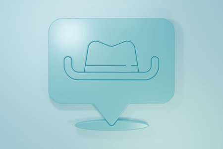 Blue Location cowboy icon isolated on blue background. Minimalism concept. 3D render illustration.の写真素材