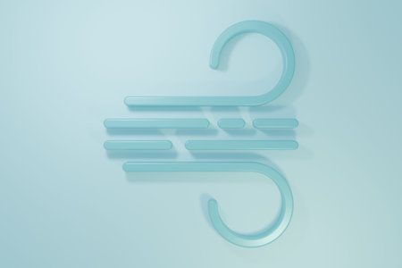 Blue Wind icon isolated on blue background. Windy weather. Minimalism concept. 3D render illustration.の写真素材