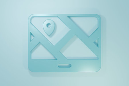 Blue Infographic of city map navigation icon isolated on blue background. Mobile App Interface...