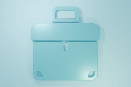 Blue Briefcase icon isolated on blue background. Business case sign. Business portfolio. Minimalism concept. 3D render illustration.の写真素材