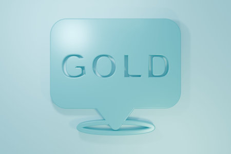 Blue Gold bars icon isolated on blue background. Banking business concept. Minimalism concept. 3D render illustration.の写真素材
