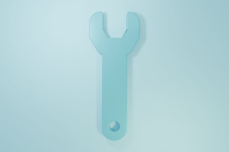 Blue Wrench spanner icon isolated on blue background. Minimalism concept. 3D render illustration.の写真素材