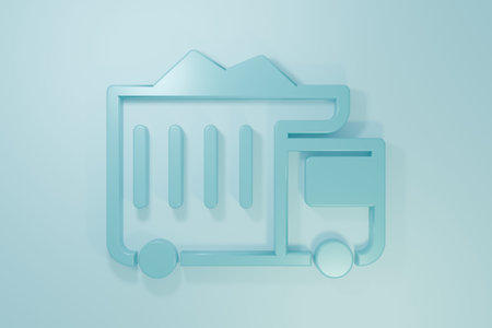 Blue Large industrial mining dump truck icon isolated on blue background. Big car. Minimalism concept. 3D render illustration.の写真素材