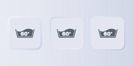 Gray Washing under 60 degrees celsius icon isolated on gray background. Temperature wash. Set icons in square buttons. Vector.のイラスト素材