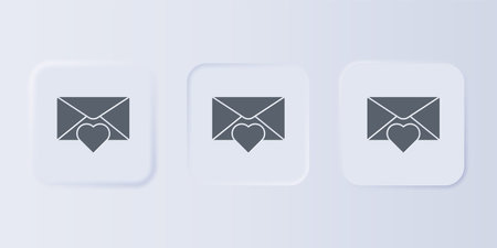 Gray Envelope with Valentine heart icon isolated on gray background. Message love. Letter love and romance. Set icons in square buttons. Vector.のイラスト素材