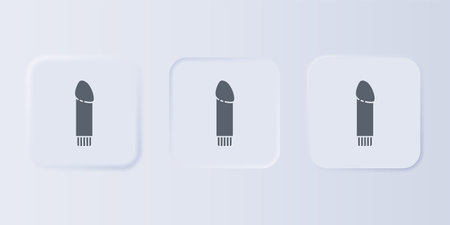 Gray Dildo vibrator for sex games icon isolated on gray background. Sex toy for adults. Vaginal exercise machines for intimate. Set icons in square buttons. Vector.のイラスト素材