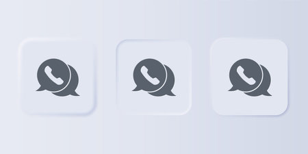 Gray Telephone with speech bubble chat icon isolated on gray background. Support customer service, hotline, call center, faq. Set icons in square buttons. Vector.のイラスト素材